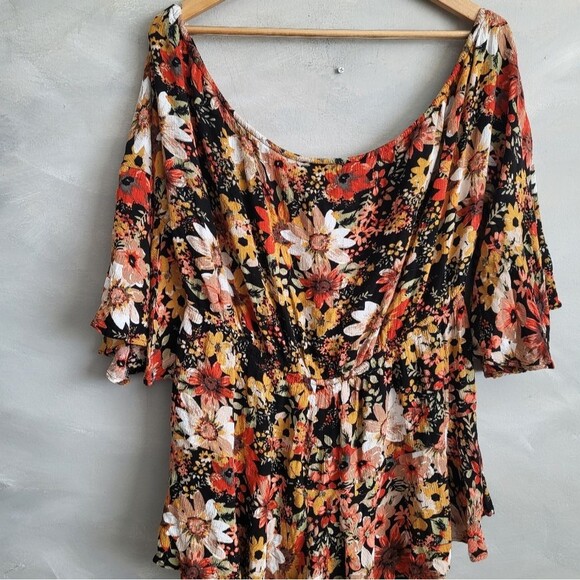 Vici Floral Fall Short Romper Bell Sleeve Cinch Waist Tassel Size S - Picture 10 of 13